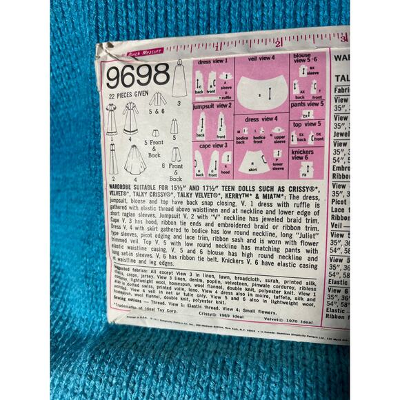 Simplicity 9698 pattern 17 1/2 in Doll clothes dress gown cape wedding dress - Picture 4 of 5